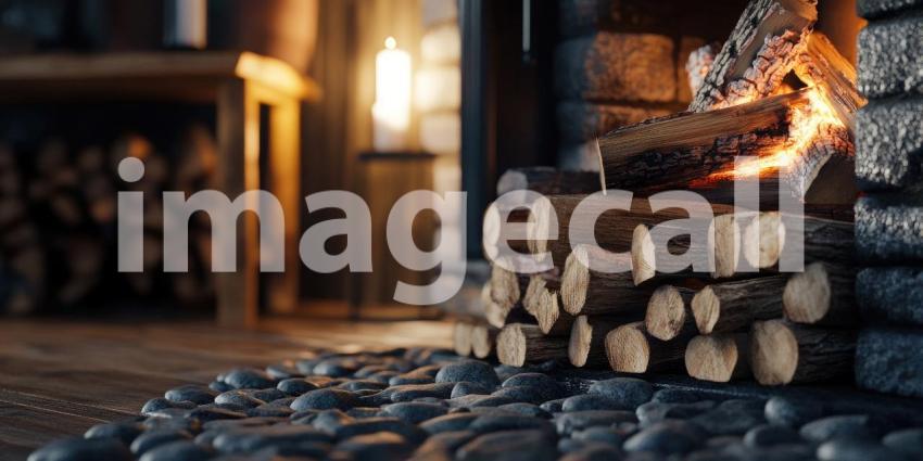 Warmth and Wonder: A crackling fire casts a dancing light, illuminating a cozy hearth and promising a night of warmth and enchantment