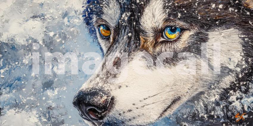 Eyes of the Wild: A wolf's piercing gaze, captured in a swirl of blues and grays, conveys a sense of power and untamed spirit
