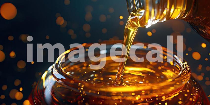 Golden Flow: A viscous stream of golden honey pours into a jar, creating mesmerizing swirls and capturing the essence of sweetness