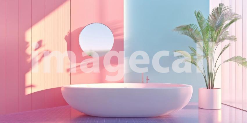 Sunset Sanctuary: A serene bathroom bathed in warm hues, with a freestanding tub overlooking a breathtaking sunset, inviting moments of tranquility and reflection