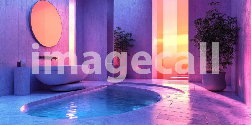 Sunset Sanctuary: A serene bathroom bathed in warm hues, with a freestanding tub overlooking a breathtaking sunset, inviting moments of tranquility and reflection