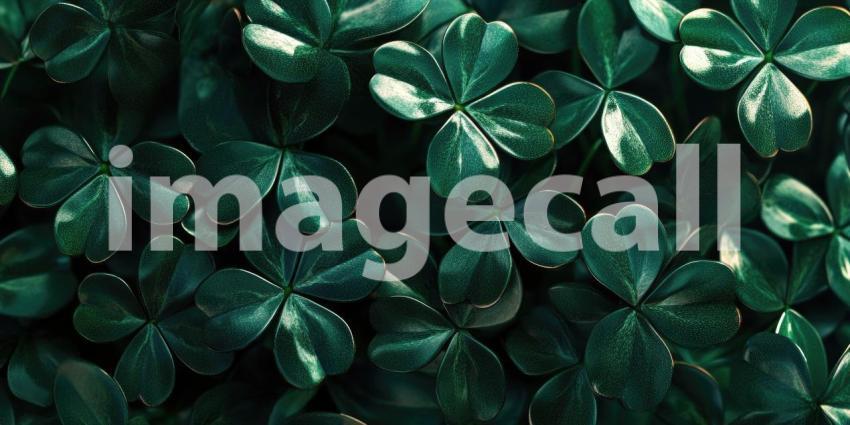 Emerald Tapestry: A Lush Field of Clover Leaves Glistening with Dewdrops