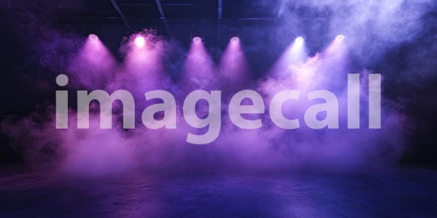 Stage Spotlight: A Mystical Scene of Blue Smoke Illuminated by a Cluster of Bright Stage Lights