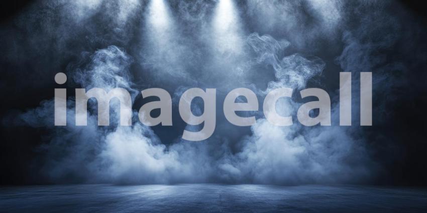 Stage Spotlight: A Mystical Scene of Blue Smoke Illuminated by a Cluster of Bright Stage Lights
