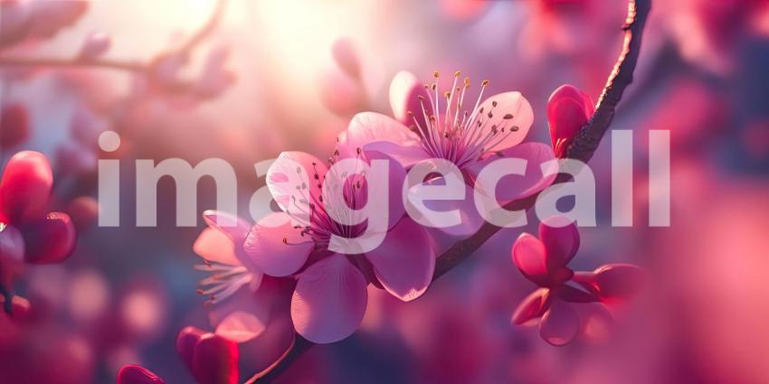 Dawn Embrace: Delicate Pink Blossoms Bathed in the Warm Glow of Sunrise