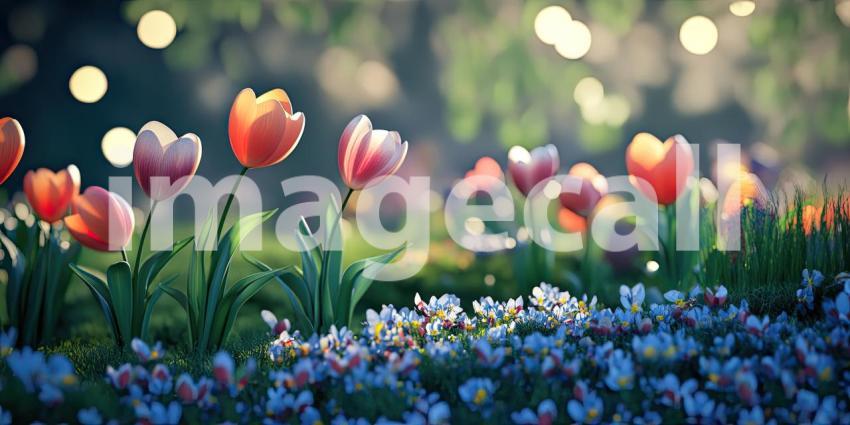 Dawn Embrace: Delicate Pink Blossoms Bathed in the Warm Glow of Sunrise