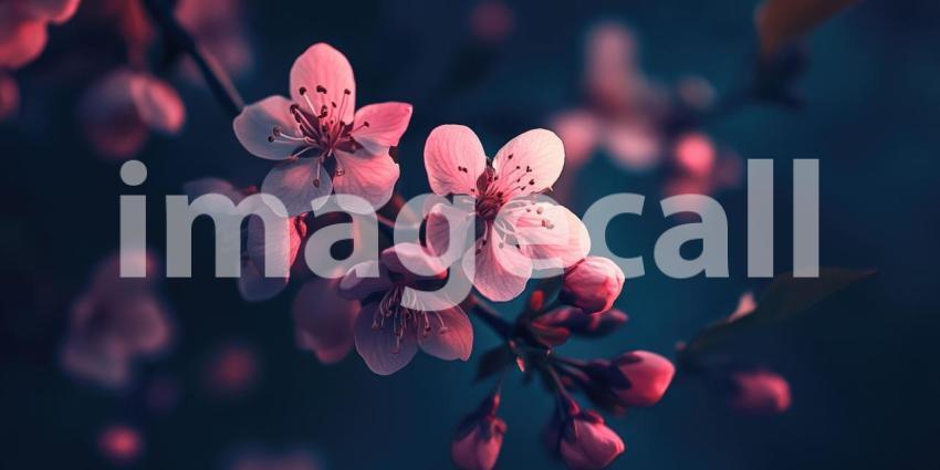 Dawn Embrace: Delicate Pink Blossoms Bathed in the Warm Glow of Sunrise