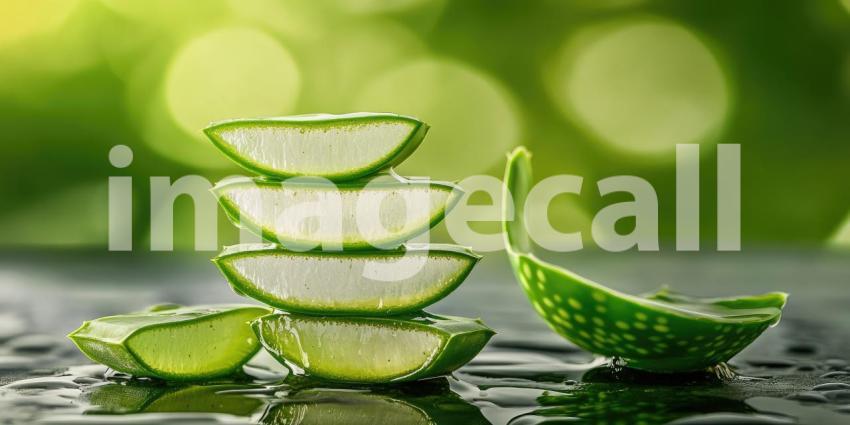 Nature Soothing Elixir: Freshly Sliced Aloe Vera Leaking Healing Gel, a Symbol of Natural Remedies