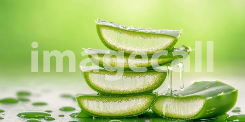 Nature Soothing Elixir: Freshly Sliced Aloe Vera Leaking Healing Gel, a Symbol of Natural Remedies