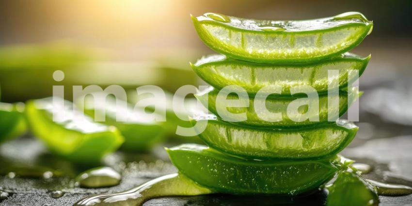 Nature Soothing Elixir: Freshly Sliced Aloe Vera Leaking Healing Gel, a Symbol of Natural Remedies