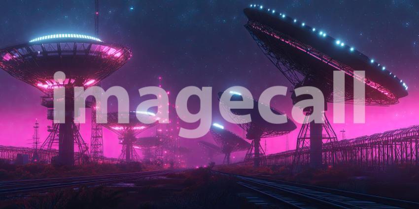 Cosmic Road: A Path Illuminated by Red Lanterns, Leading Through a Snowy Forest Towards a Starry Night Sky