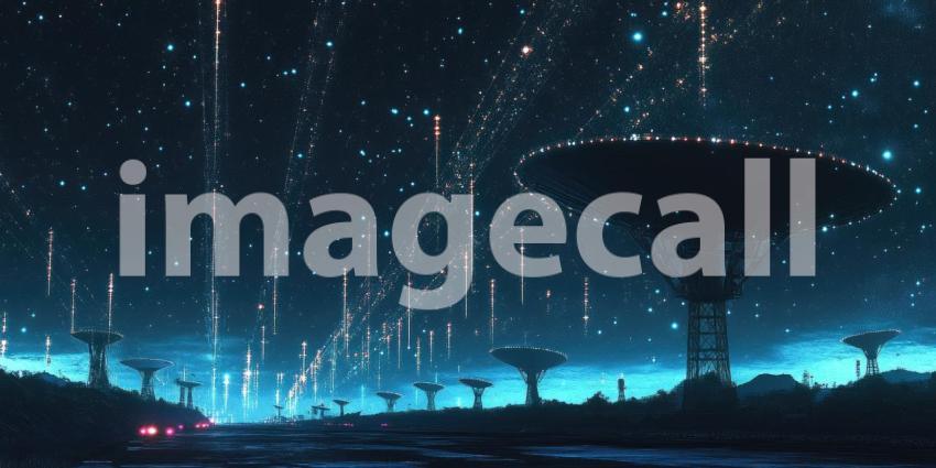 Cosmic Road: A Path Illuminated by Red Lanterns, Leading Through a Snowy Forest Towards a Starry Night Sky