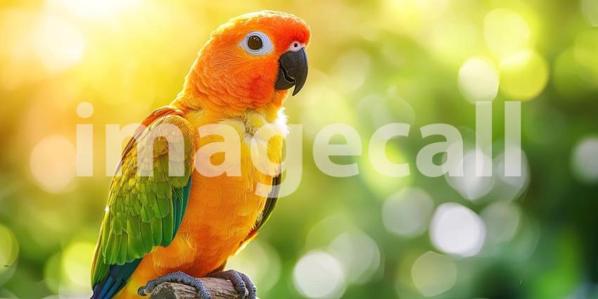 Vibrant Sun Conure: A Colorful Parrot Perched on a Branch, Basking in the Warm Sunlight