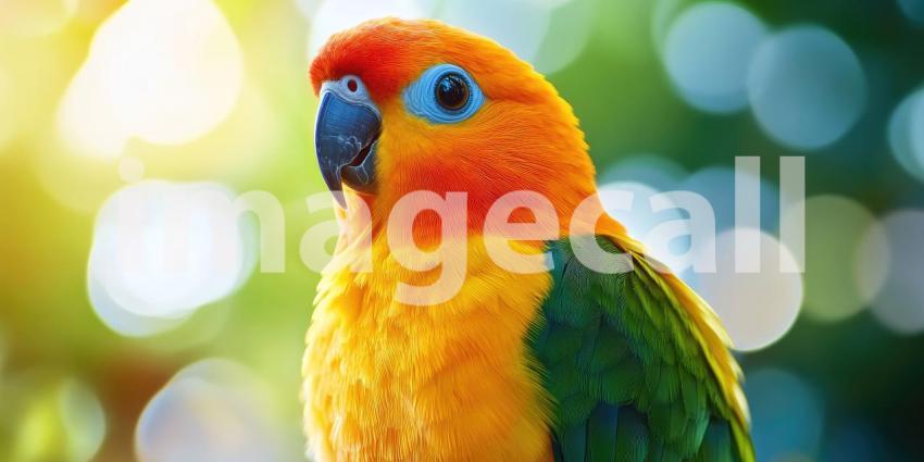 Vibrant Sun Conure: A Colorful Parrot Perched on a Branch, Basking in the Warm Sunlight