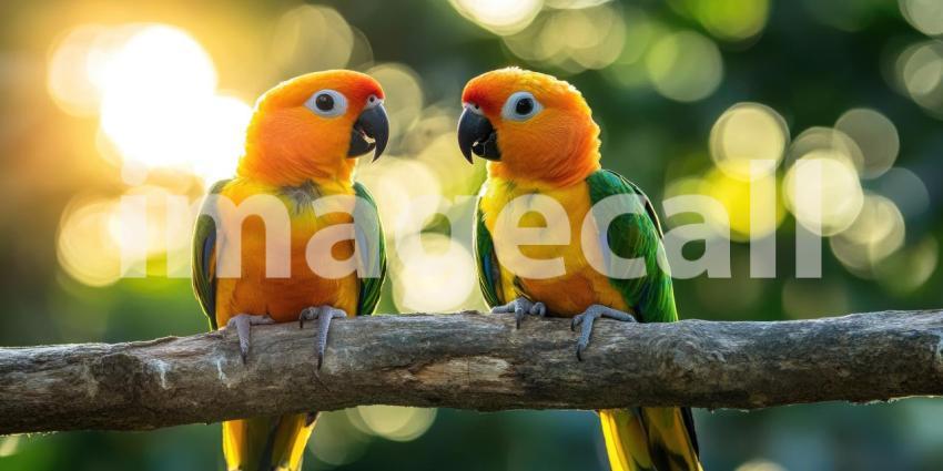 Vibrant Sun Conure: A Colorful Parrot Perched on a Branch, Basking in the Warm Sunlight