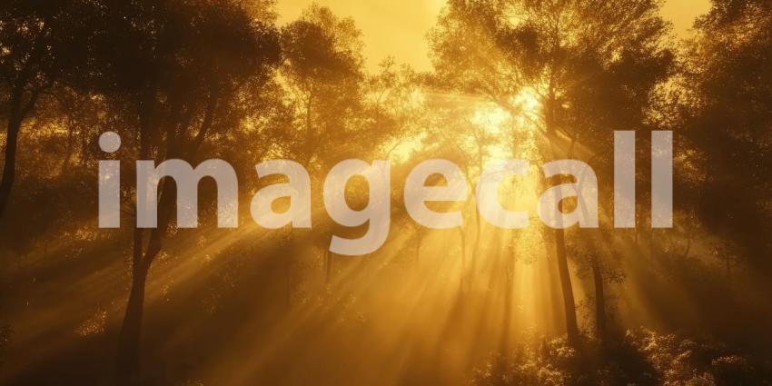 Golden Hour Awakening: A Ray of Sunlight Pierces the Darkness, Illuminating Delicate Flowers in a Mystical Meadow