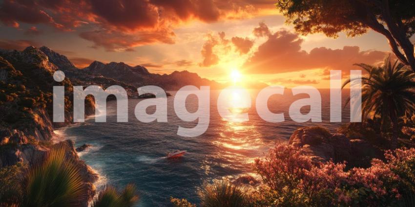 Golden Hour Awakening: A Ray of Sunlight Pierces the Darkness, Illuminating Delicate Flowers in a Mystical Meadow