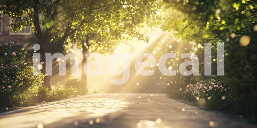 Golden Hour Meadow: Sunlight Filtering Through Leaves, Illuminating a Field of Delicate Wildflowers