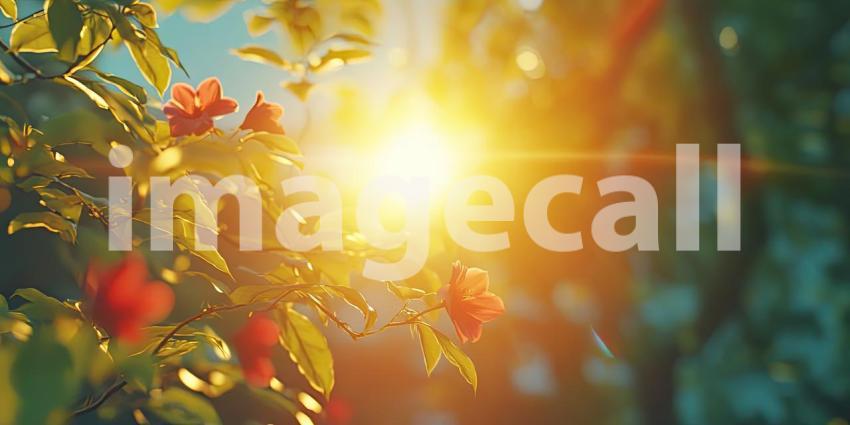 Golden Hour Meadow: Sunlight Filtering Through Leaves, Illuminating a Field of Delicate Wildflowers