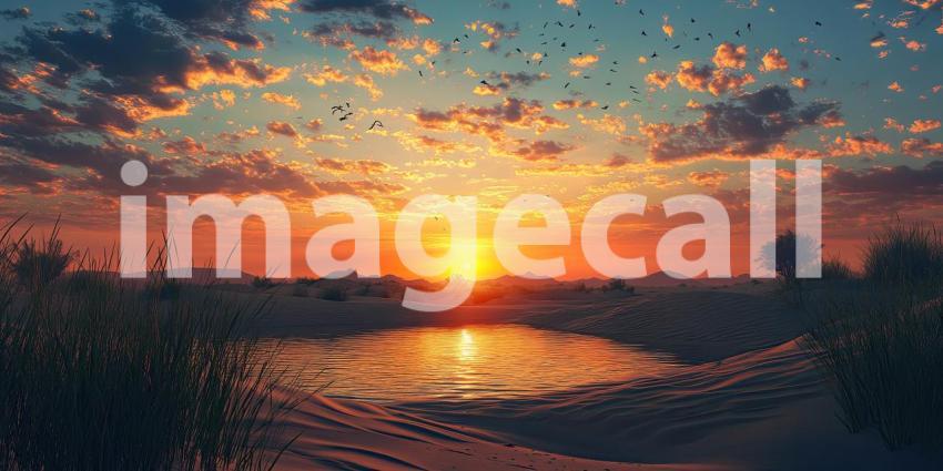 Crimson Coast: A Fiery Sunset Bathes the Beach in Warm Hues, Casting Long Shadows Across the Sand