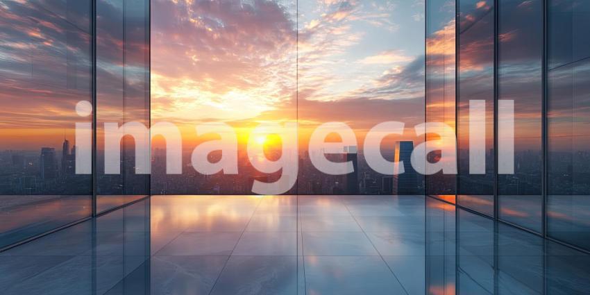 Urban Twilight: A Luxurious Penthouse Apartment, Bathed in Warm Sunset Hues, Offers Breathtaking Views of a Cityscape Awash in Lights