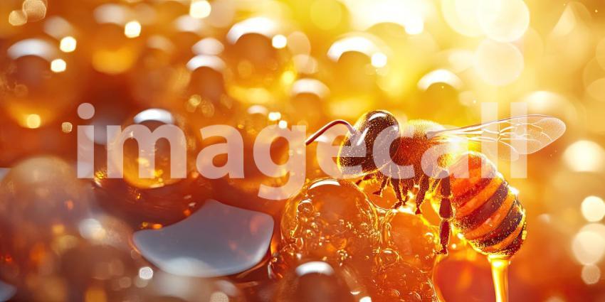 Golden Nectar: A close-up of a honeycomb, dripping with golden honey, evokes the sweetness of nature's bounty