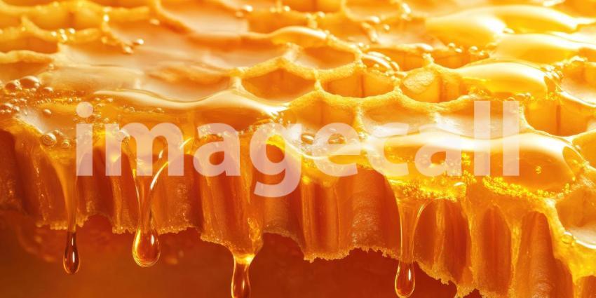 Golden Nectar: A close-up of a honeycomb, dripping with golden honey, evokes the sweetness of nature's bounty