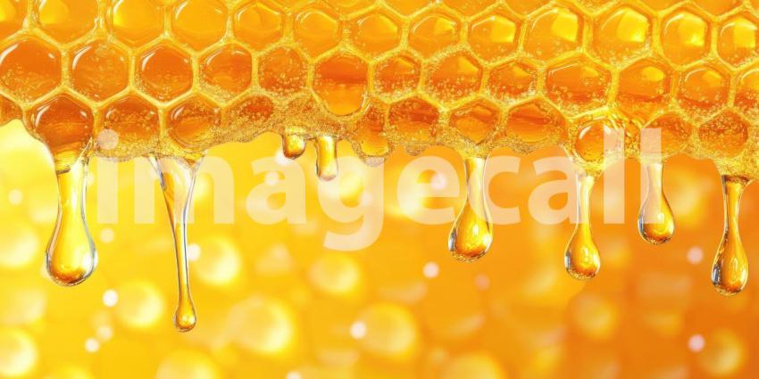 Golden Nectar: A close-up of a honeycomb, dripping with golden honey, evokes the sweetness of nature's bounty