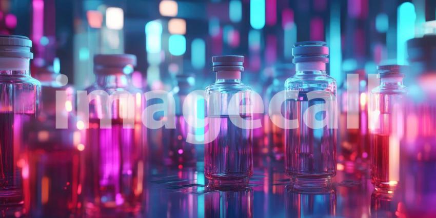 A Spectrum of Possibilities: A vibrant array of colorful vials, bathed in a kaleidoscope of light, hints at a world of scientific discovery and limitless potential
