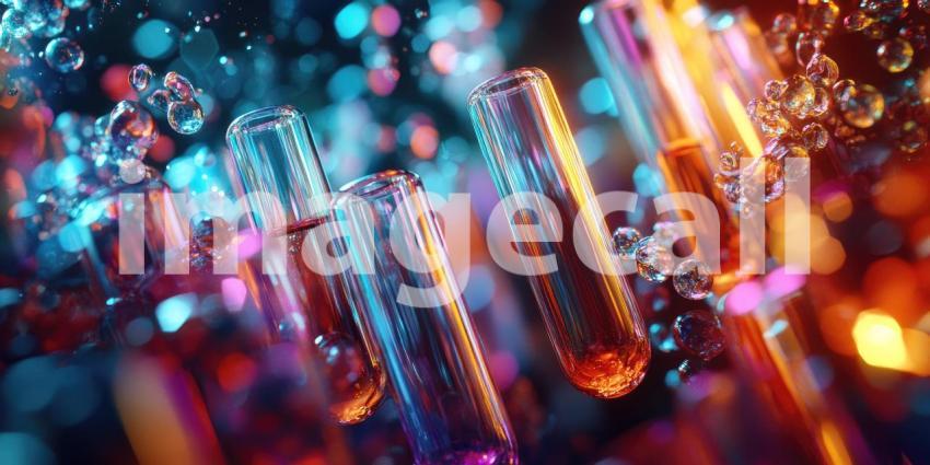 A Spectrum of Possibilities: A vibrant array of colorful vials, bathed in a kaleidoscope of light, hints at a world of scientific discovery and limitless potential
