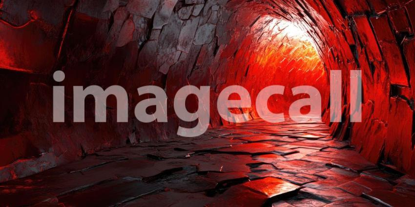 A Descent into the Abyss: A narrow, red-tinged tunnel, illuminated by an ominous glow, beckons the intrepid explorer into the depths of an unknown and possibly dangerous realm