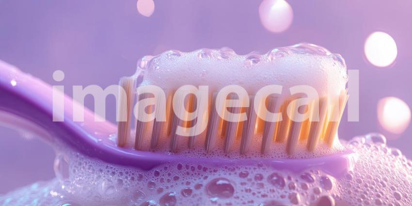 A Bubbly Cleanse: A toothbrush, laden with foamy toothpaste, emerges from a shower of bubbles, symbolizing the importance of a sparkling smile and daily oral hygiene