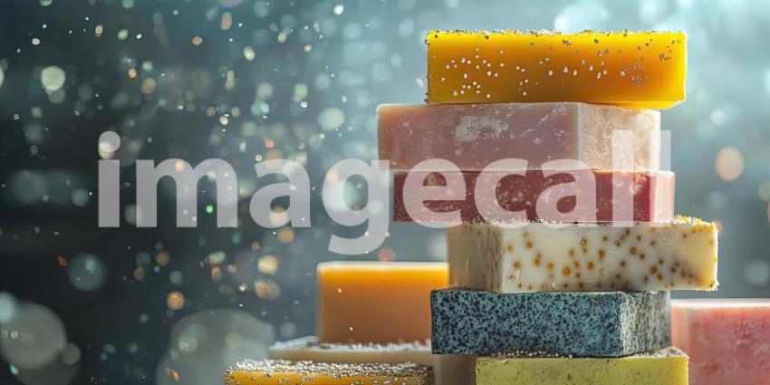 A Lather of Luxury: A vibrant stack of artisan soaps, crafted with natural ingredients and infused with delightful scents, beckons with promises of a pampering and rejuvenating experience