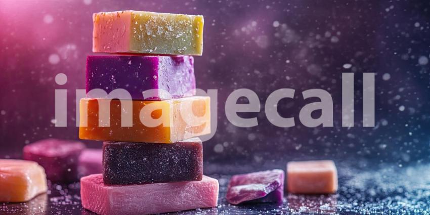 A Lather of Luxury: A vibrant stack of artisan soaps, crafted with natural ingredients and infused with delightful scents, beckons with promises of a pampering and rejuvenating experience