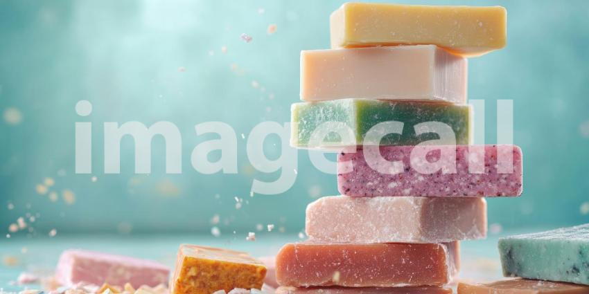 A Lather of Luxury: A vibrant stack of artisan soaps, crafted with natural ingredients and infused with delightful scents, beckons with promises of a pampering and rejuvenating experience