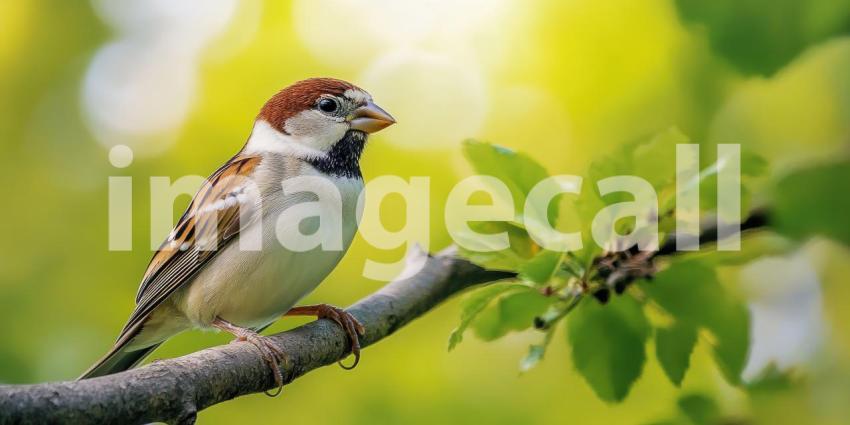 A Feast for the Eyes: A vibrant sparrow, perched on a branch laden with ripe berries, showcases its colorful plumage against a backdrop of autumnal hues