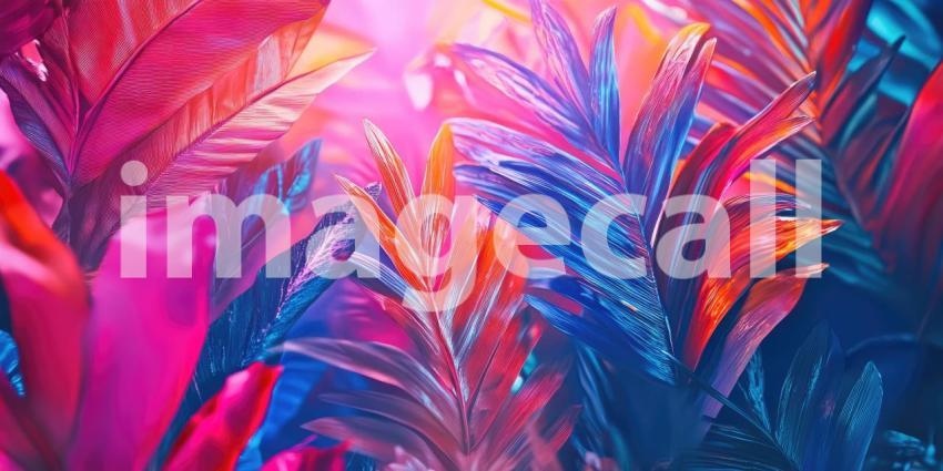 A Tropical Dreamscape: A vibrant explosion of colors, as tropical leaves are bathed in a kaleidoscope of light, creating a surreal and captivating scene