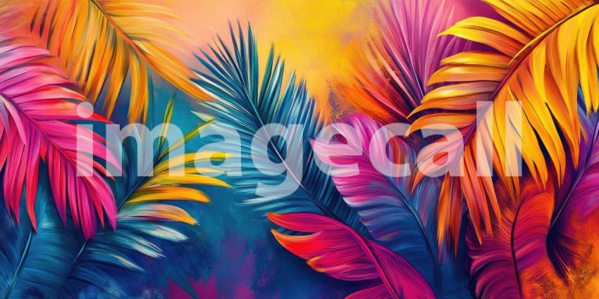 A Tropical Dreamscape: A vibrant explosion of colors, as tropical leaves are bathed in a kaleidoscope of light, creating a surreal and captivating scene