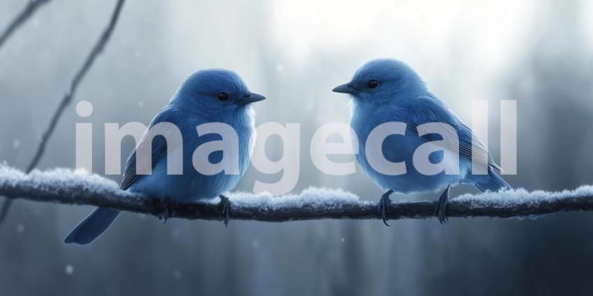 A Love Song in Blue: Two vibrant bluebirds, perched side-by-side on a branch, exchange a tender gaze, their vibrant plumage a testament to the beauty of nature