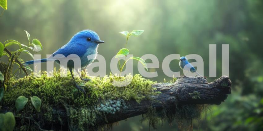 A Moment of Tranquility: A vibrant bluebird, perched atop a moss-covered rock, surveys its surroundings, embodying the tranquility of the natural world