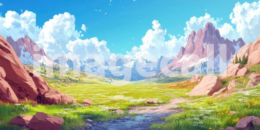 A Tapestry of Peaks: A breathtaking panorama of snow-capped mountains, verdant valleys, and crystal-clear lakes, bathed in the warm glow of the sun