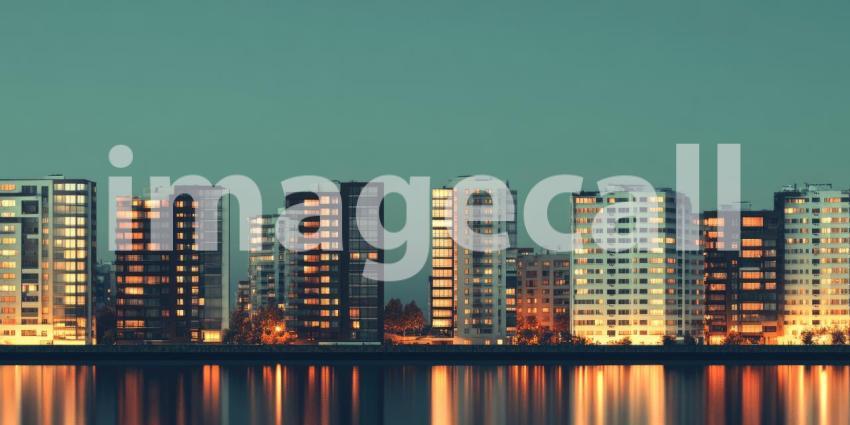 A Skyward View: A modern building offers a panoramic vista of a bustling metropolis, where towering skyscrapers pierce the horizon under a bright, blue sky