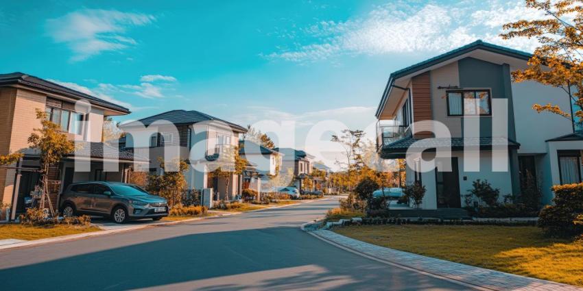 A Neighborhood Mosaic: An aerial view of a picturesque neighborhood, where houses with varying architectural styles create a vibrant and inviting community