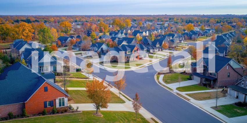 A Neighborhood Mosaic: An aerial view of a picturesque neighborhood, where houses with varying architectural styles create a vibrant and inviting community