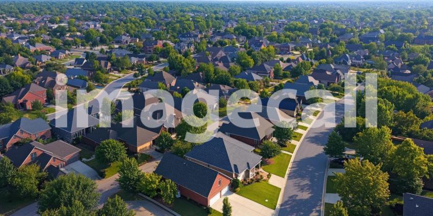 A Neighborhood Mosaic: An aerial view of a picturesque neighborhood, where houses with varying architectural styles create a vibrant and inviting community
