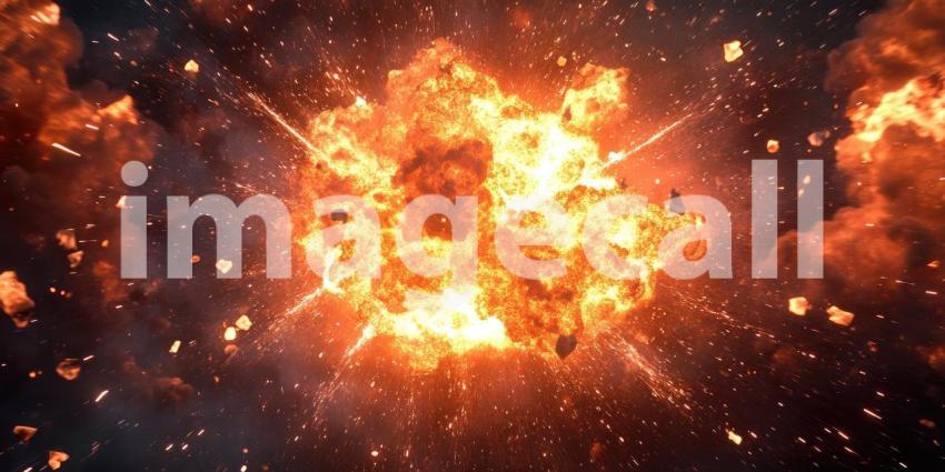The Birth of Chaos: A cataclysmic explosion erupts in a universe of chaos, sending a shower of debris and fiery fragments into the void of space