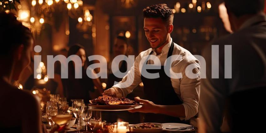Waiter Holding tray of food items in wedding function