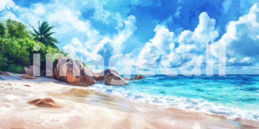 A Tropical Idyll: A picturesque coastal village, nestled amidst swaying palm trees, offers a glimpse of paradise, with pristine beaches and crystal-clear waters