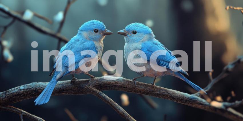 A Love Song in Blue: Two vibrant bluebirds, perched side-by-side on a branch, exchange a tender gaze, their vibrant plumage a testament to the beauty of nature
