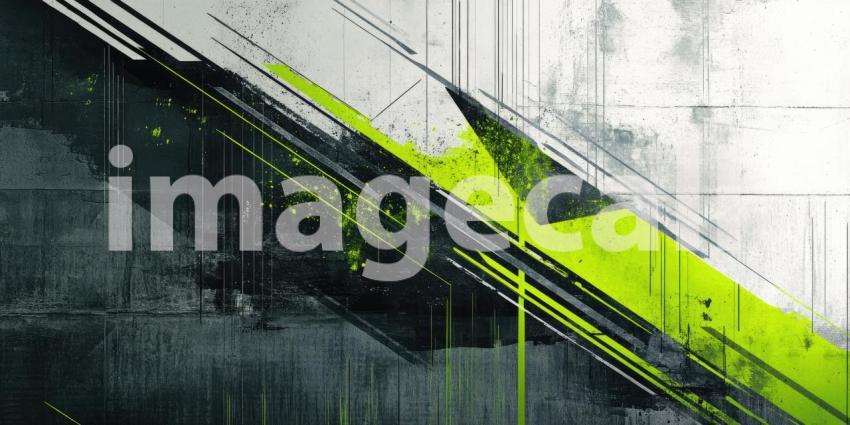 Urban Graffiti: A bold, abstract mural, painted with vibrant green and black hues, transforms a weathered concrete wall into a canvas of dynamic energy and urban expression